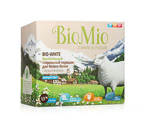 BioMio БиоМио Bio-White Экологичный стиральный порошок-концентрат для белого белья Без запаха 1,5 кг